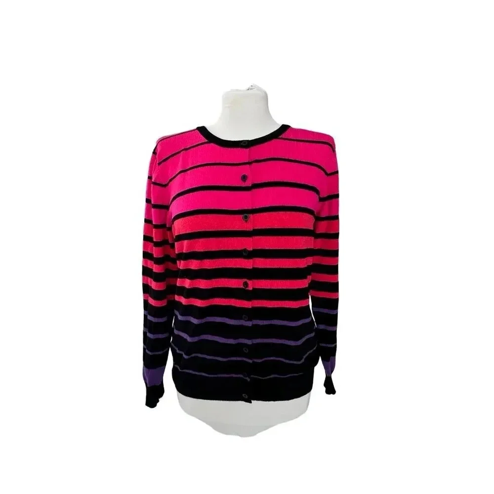 CIELO || Womens Color Block Knit Sweater Crewneck Pink Black Large